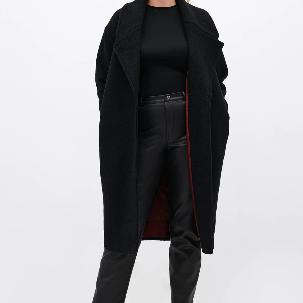 MARCELLA Women's Black Pea Coat with Red Lining